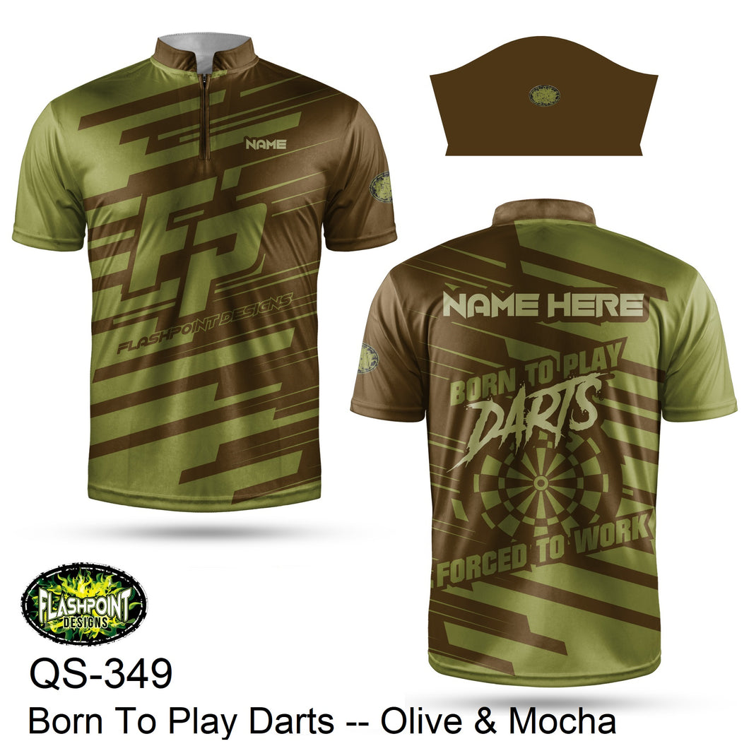 QS349 BORN TO PLAY DARTS - OLIVE & MOCHA - Personalized